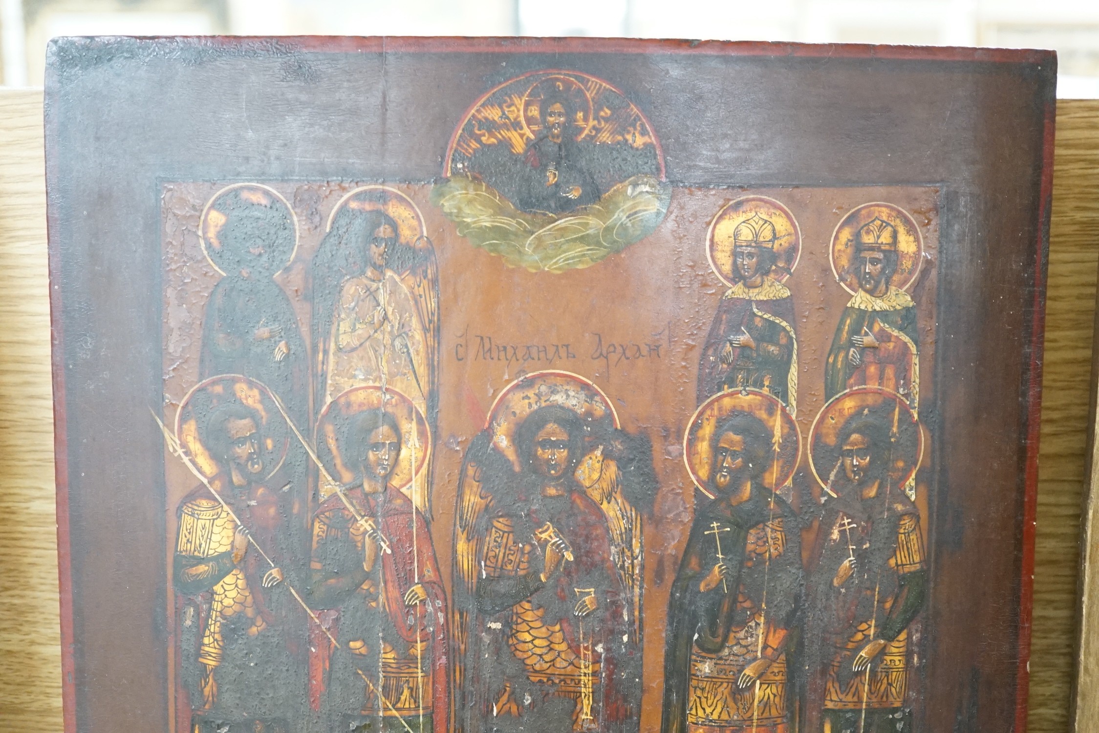19th century Eastern European School, tempera on wooden panel, Icon of apostles, 35 x 31cm